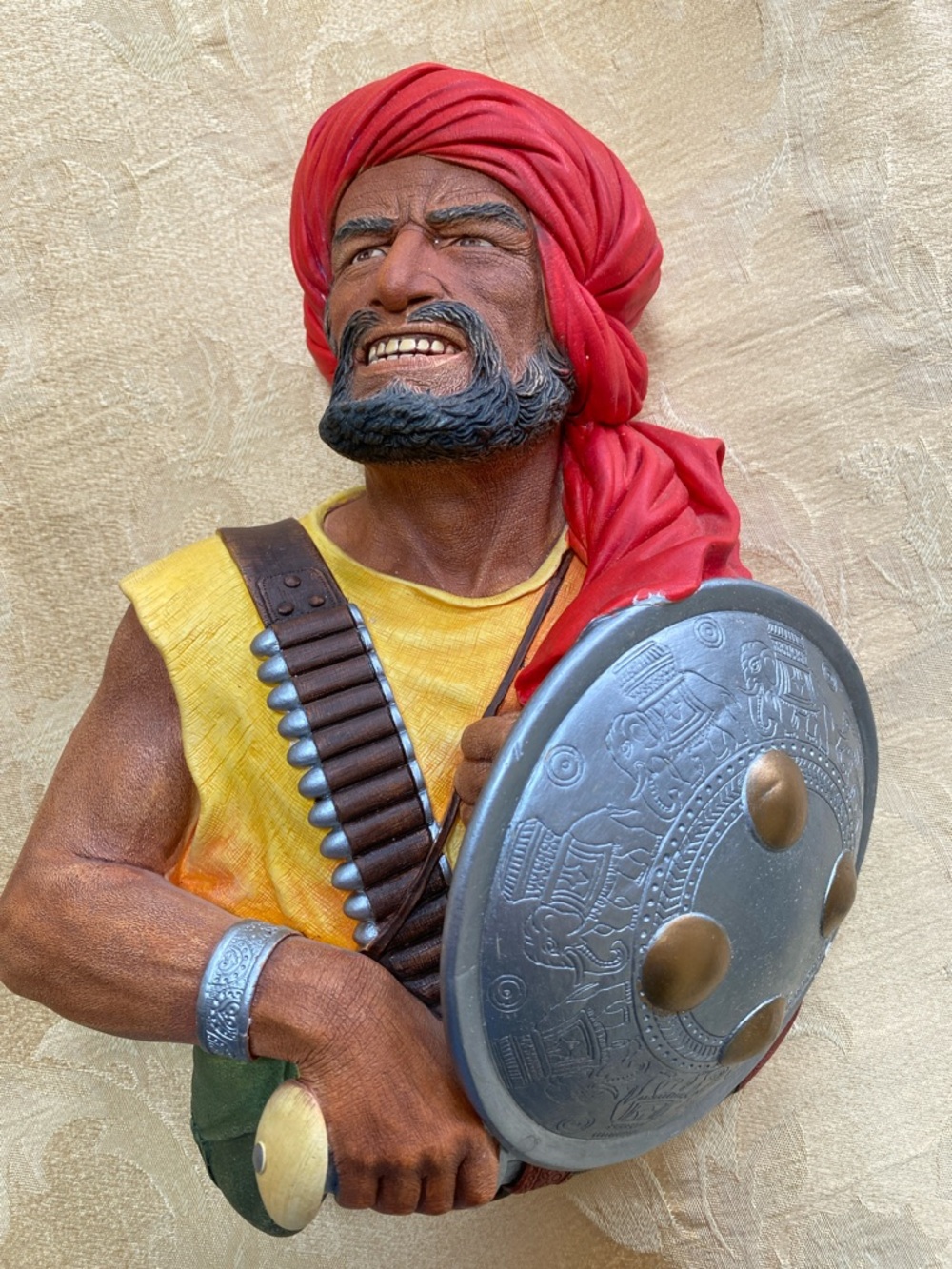 Bossons Handcrafted Warrior Bust Statue in Red and Yellow
